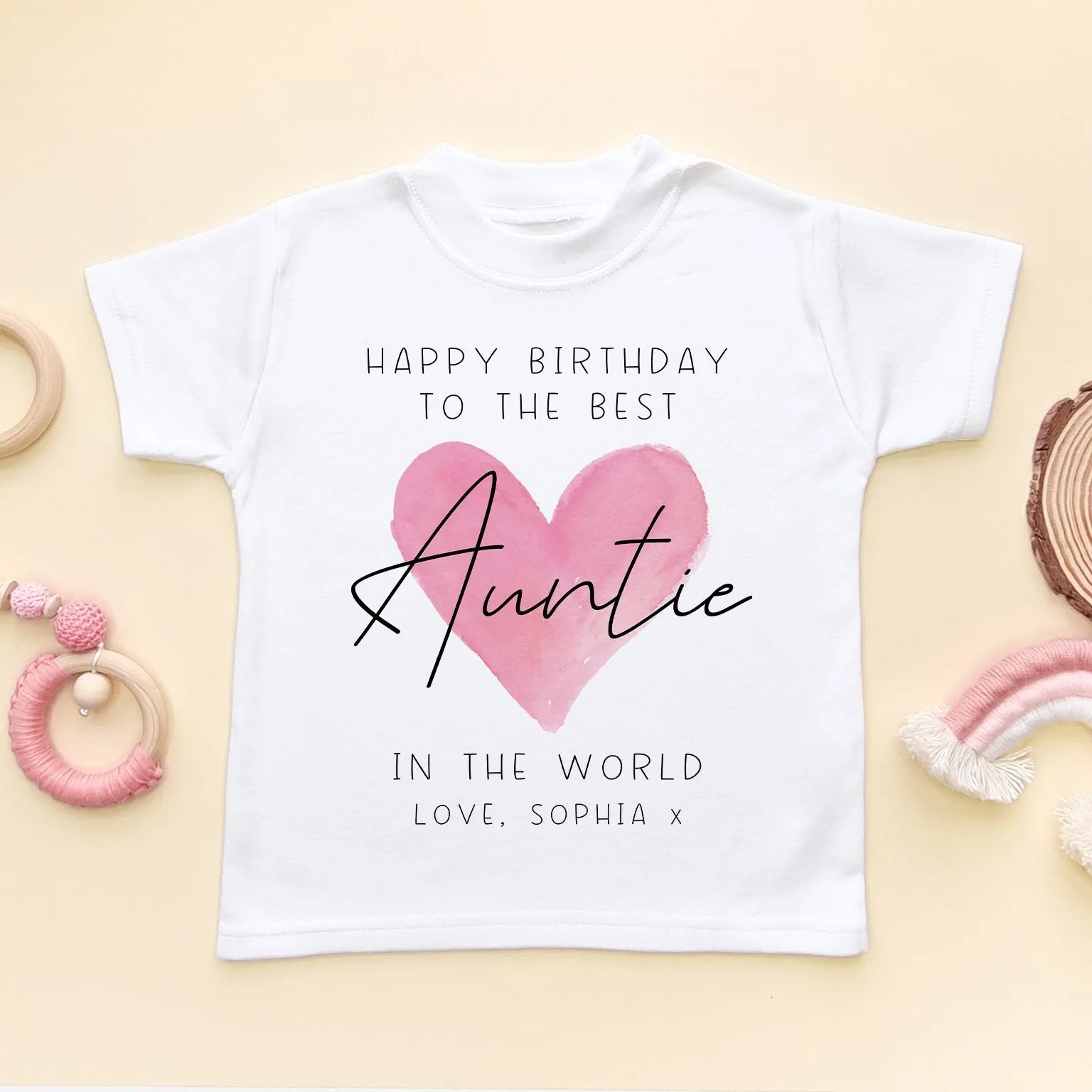 Happy Birthday Auntie Red Heart Personalised Toddler & Kids T Shirt