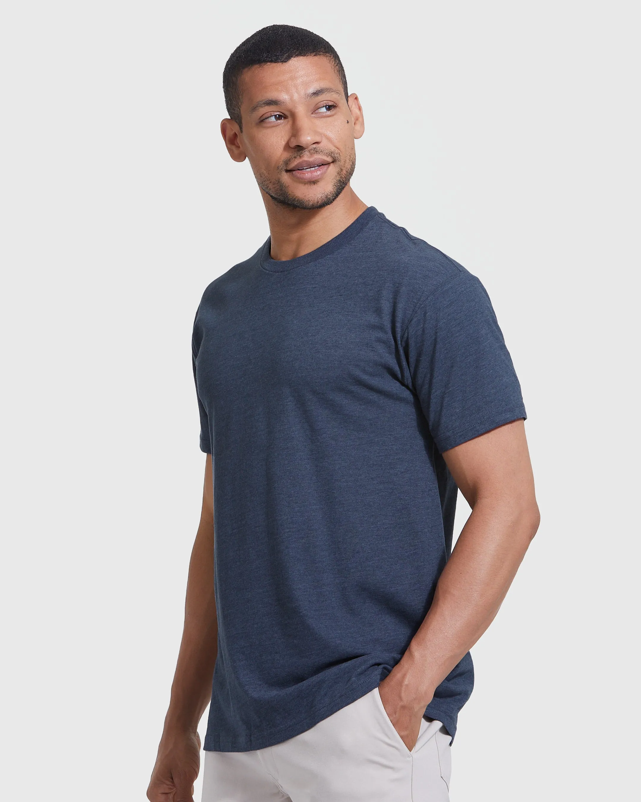 Heather Navy Short Sleeve Crew Neck Tee