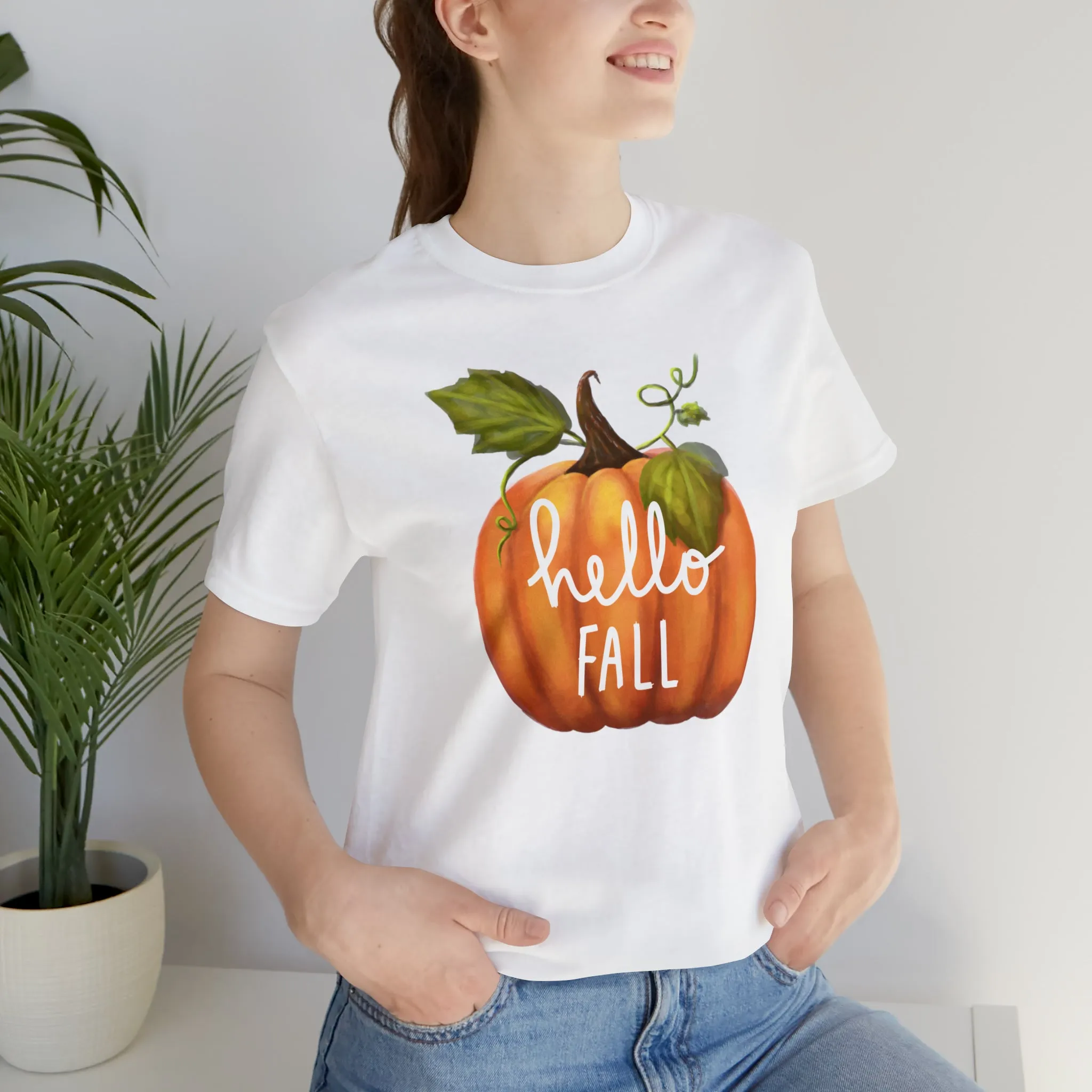 Hello Fall Shirt, Autumn Pumpkin Shirt , Pumpkin Spice Tee, Funny Pumpkin T-Shirt, Womens Fall Season Shirt