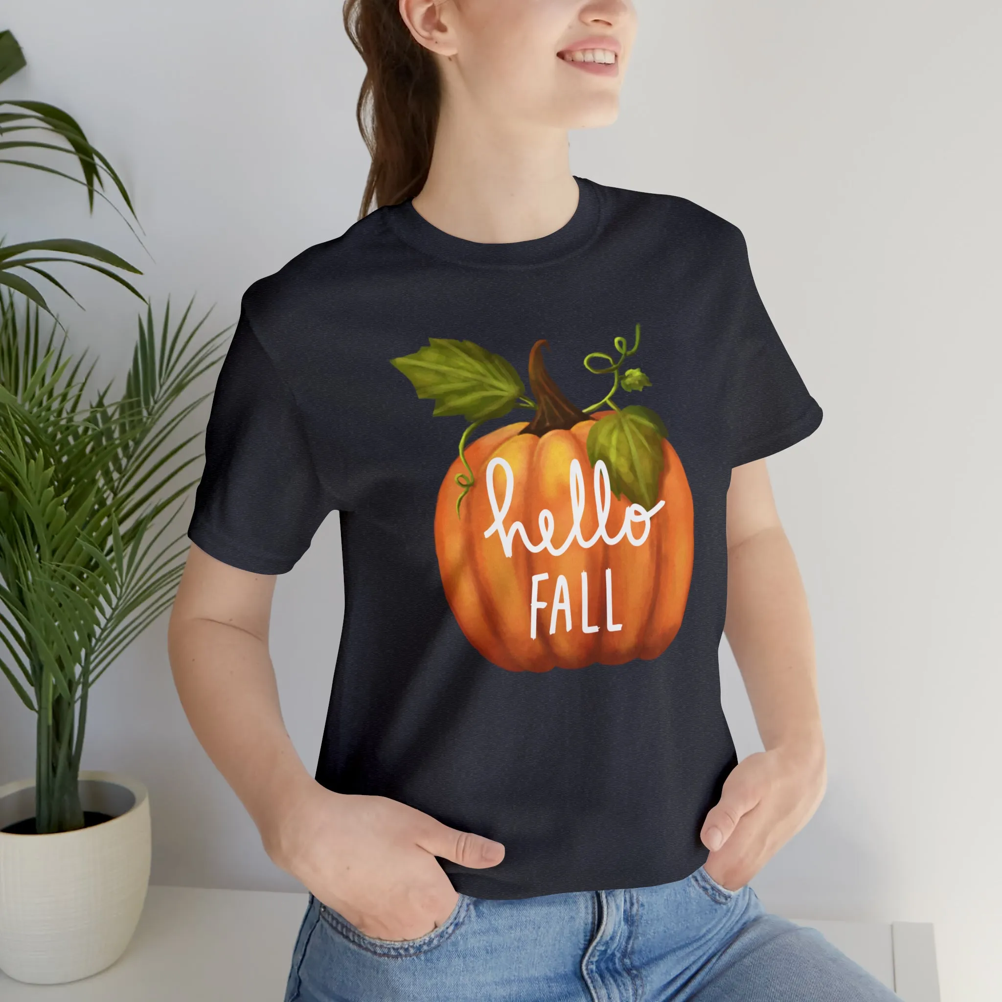 Hello Fall Shirt, Autumn Pumpkin Shirt , Pumpkin Spice Tee, Funny Pumpkin T-Shirt, Womens Fall Season Shirt