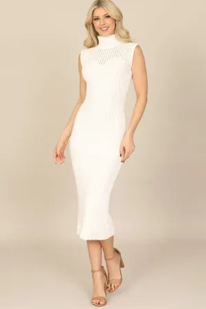 HIGH NECK KNITTED EYELET SLEEVELESS DRESS