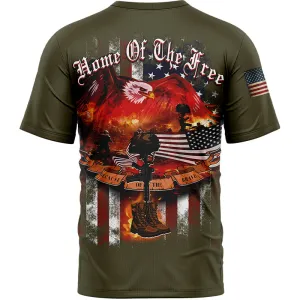 Home Of The Free Because Of The Brave Custom Olive American Patriot Name T-Shirt