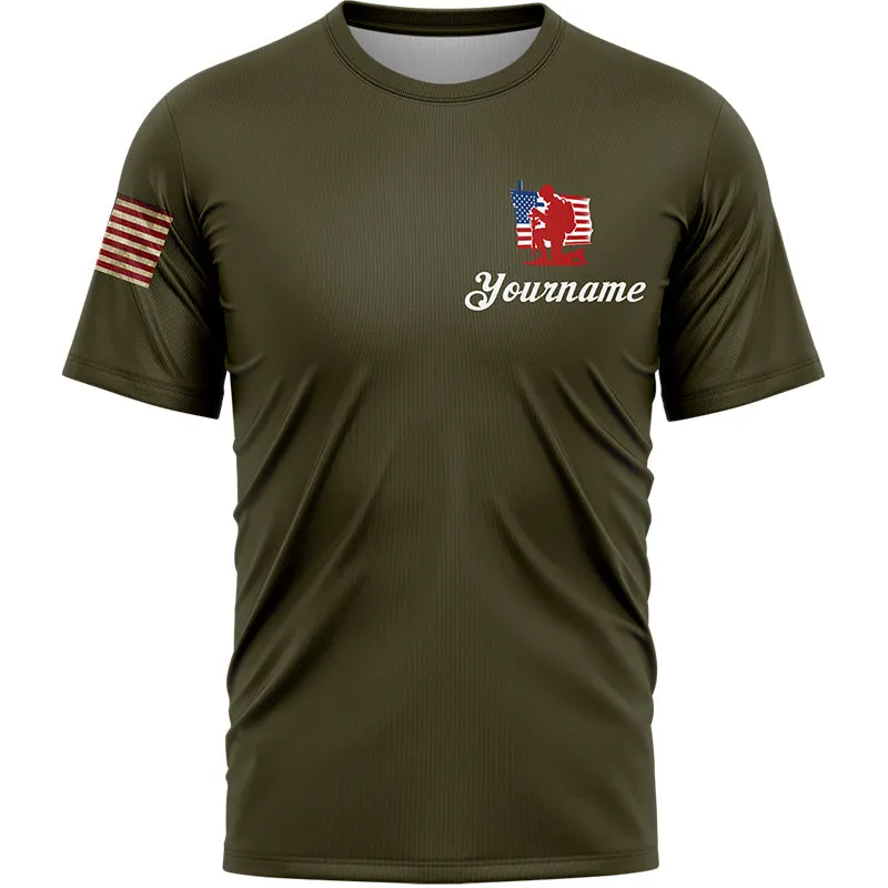 Home Of The Free Because Of The Brave Custom Olive American Patriot Name T-Shirt