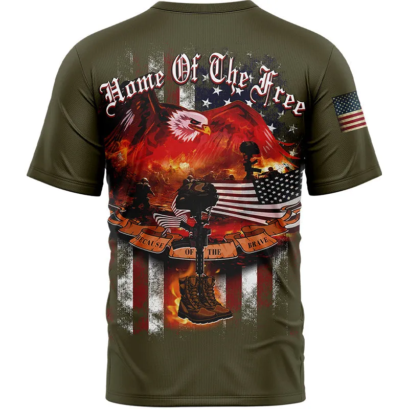 Home Of The Free Because Of The Brave Custom Olive American Patriot Name T-Shirt