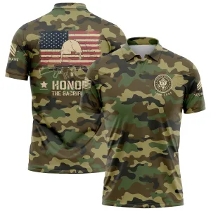 Honor The Sacrifice Custom Camo American Flay U.S. Army Military Sergeant Rank Veteran Name Memorial Day Golf Polo Shirt | Father's Day Gifts