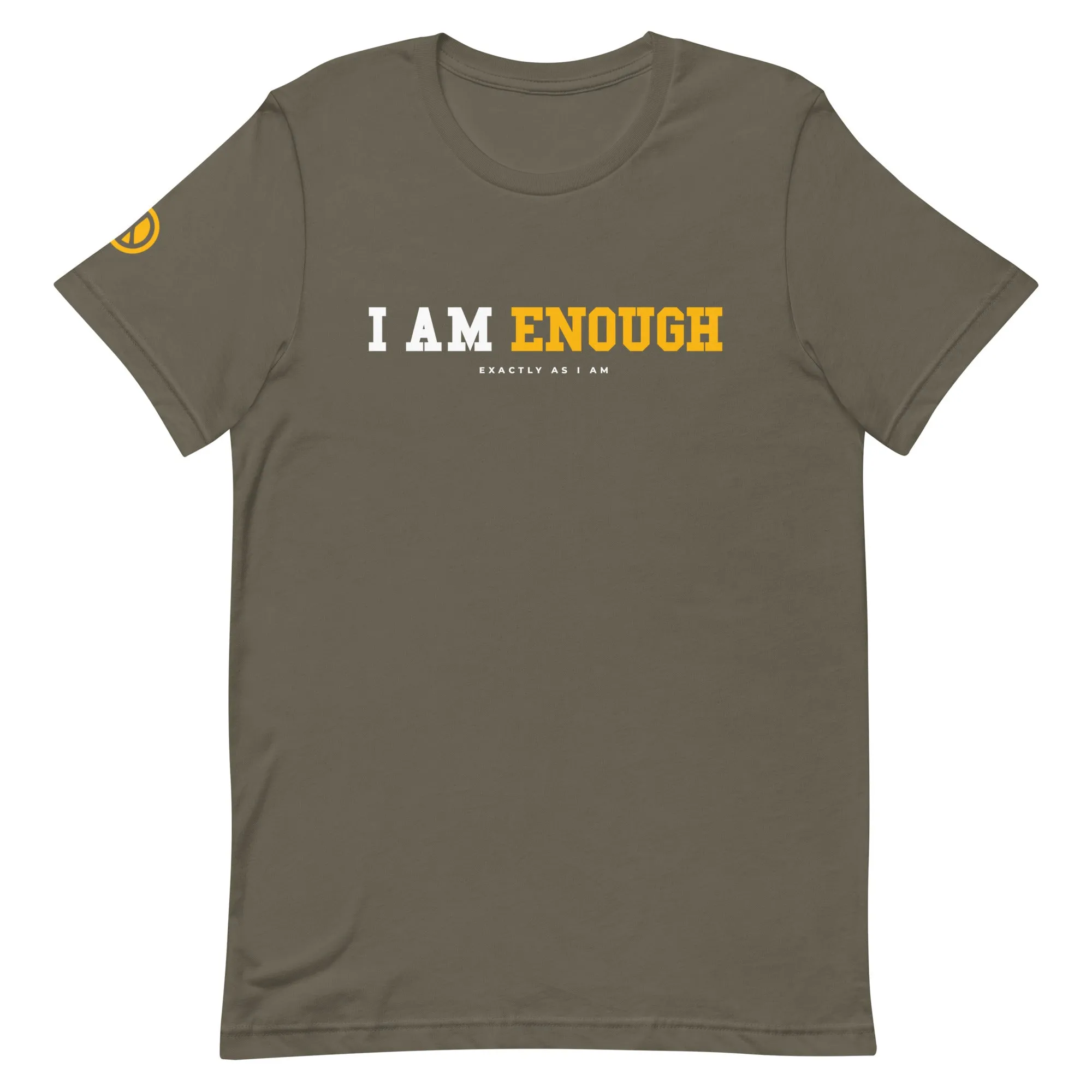 I AM ENOUGH STRONG Mental Health T-Shirt with Peace Sign on Sleeve for Men