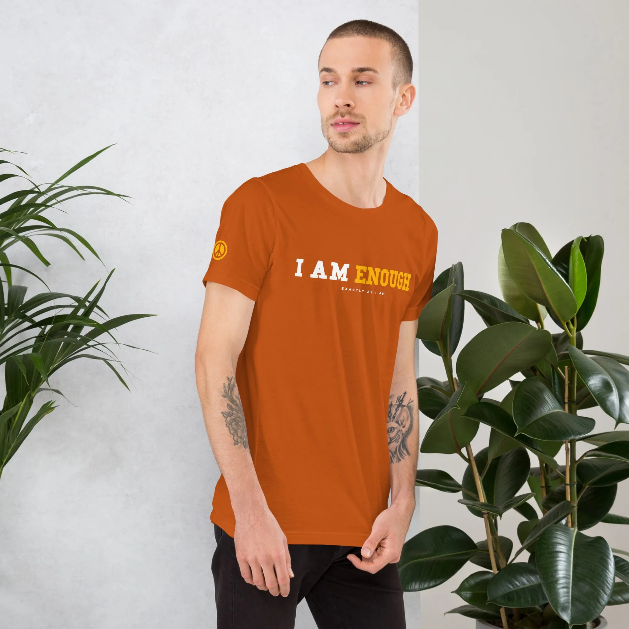 I AM ENOUGH STRONG Mental Health T-Shirt with Peace Sign on Sleeve for Men