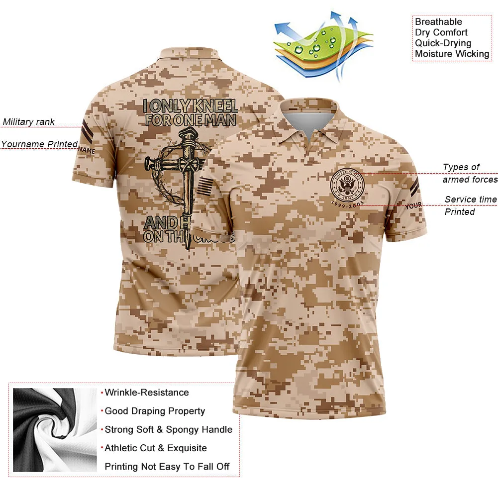 I Only kneel For One Man And He Died On The Cross Custom Camo U.S. Army Military Corporal Rank Veteran Name Golf Polo Shirt | Father's Day Gifts
