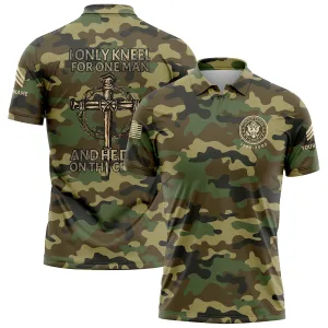 I Only kneel For One Man And He Died On The Cross Custom Camo U.S. Army Military Sergeant Rank Veteran Name Golf Polo Shirt | Father's Day Gifts
