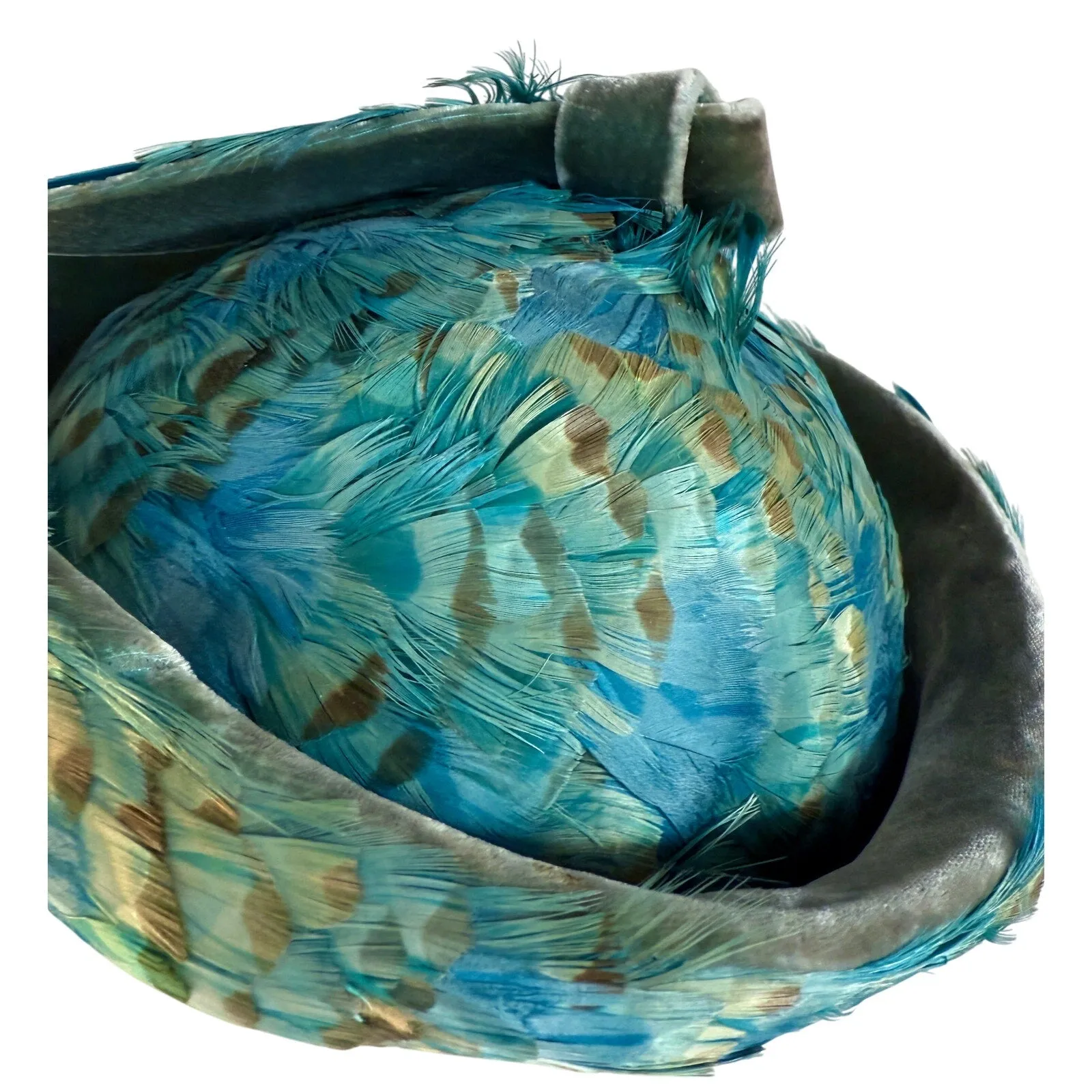 Jack McConnell c.1950s Vintage Hat Turquoise Pheasant Feathers Stupid Cute O/S