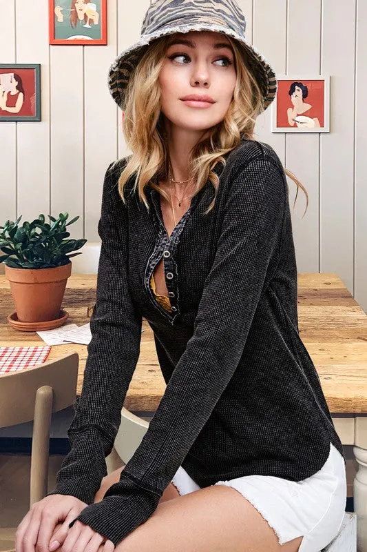 Jaynie Cozy Waffle Henley Top