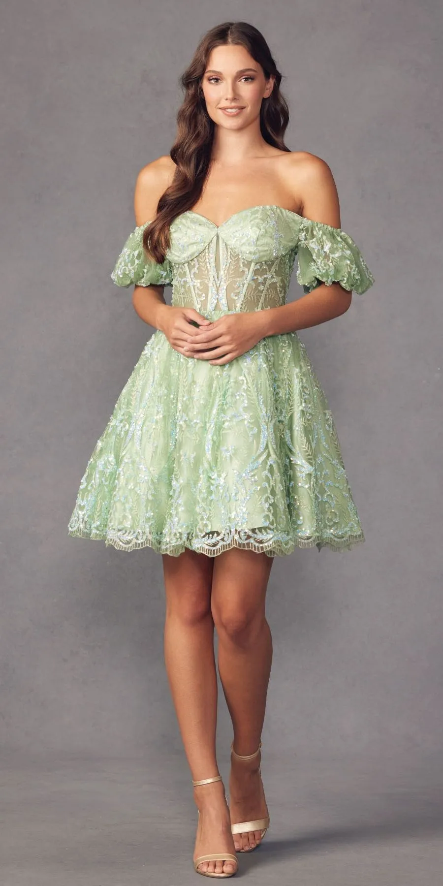 Juliet 891 dress Short Off Shoulder Puff Sleeve Corset Bodice A-Line Dress