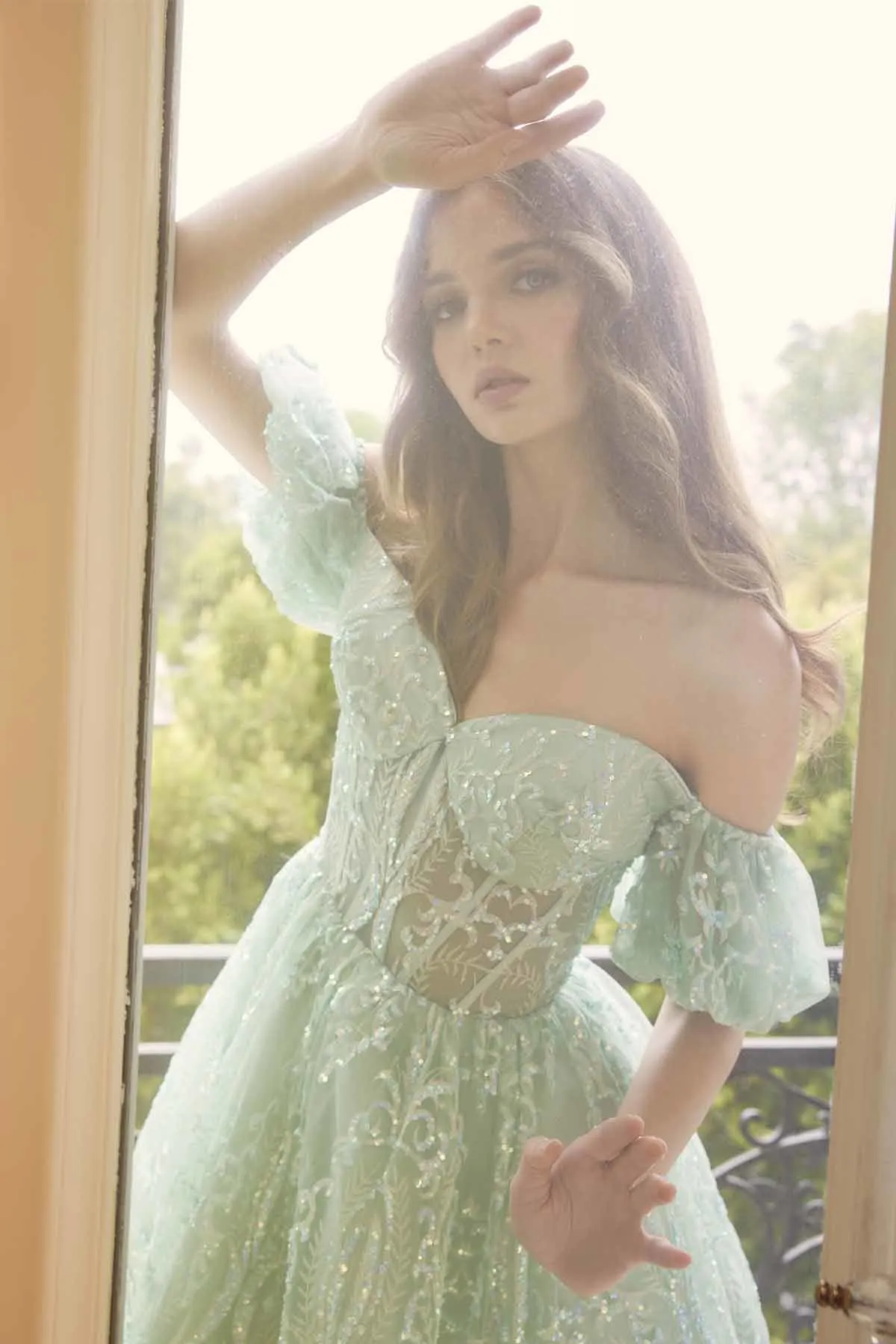 Juliet 891 dress Short Off Shoulder Puff Sleeve Corset Bodice A-Line Dress