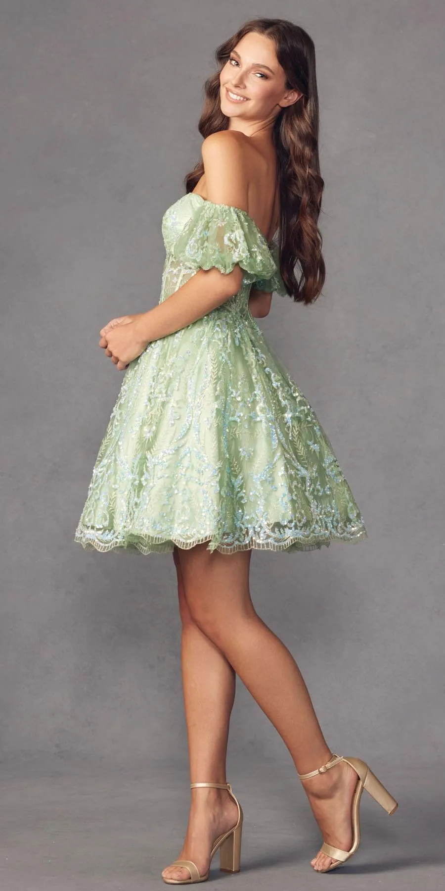 Juliet 891 dress Short Off Shoulder Puff Sleeve Corset Bodice A-Line Dress