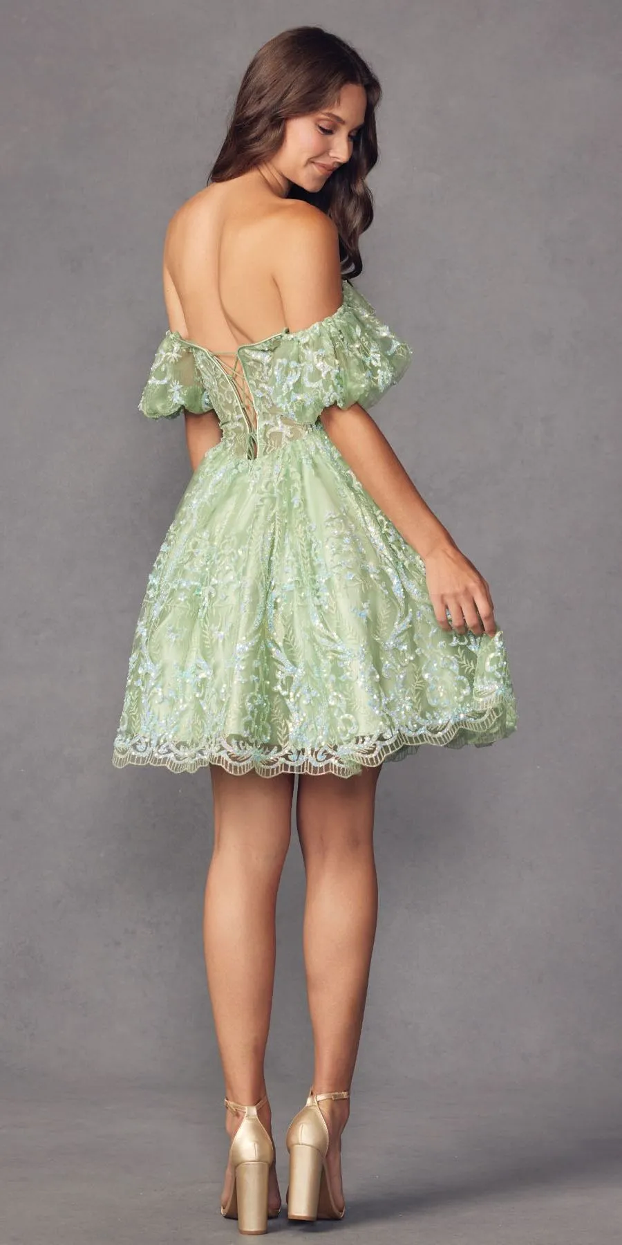 Juliet 891 dress Short Off Shoulder Puff Sleeve Corset Bodice A-Line Dress