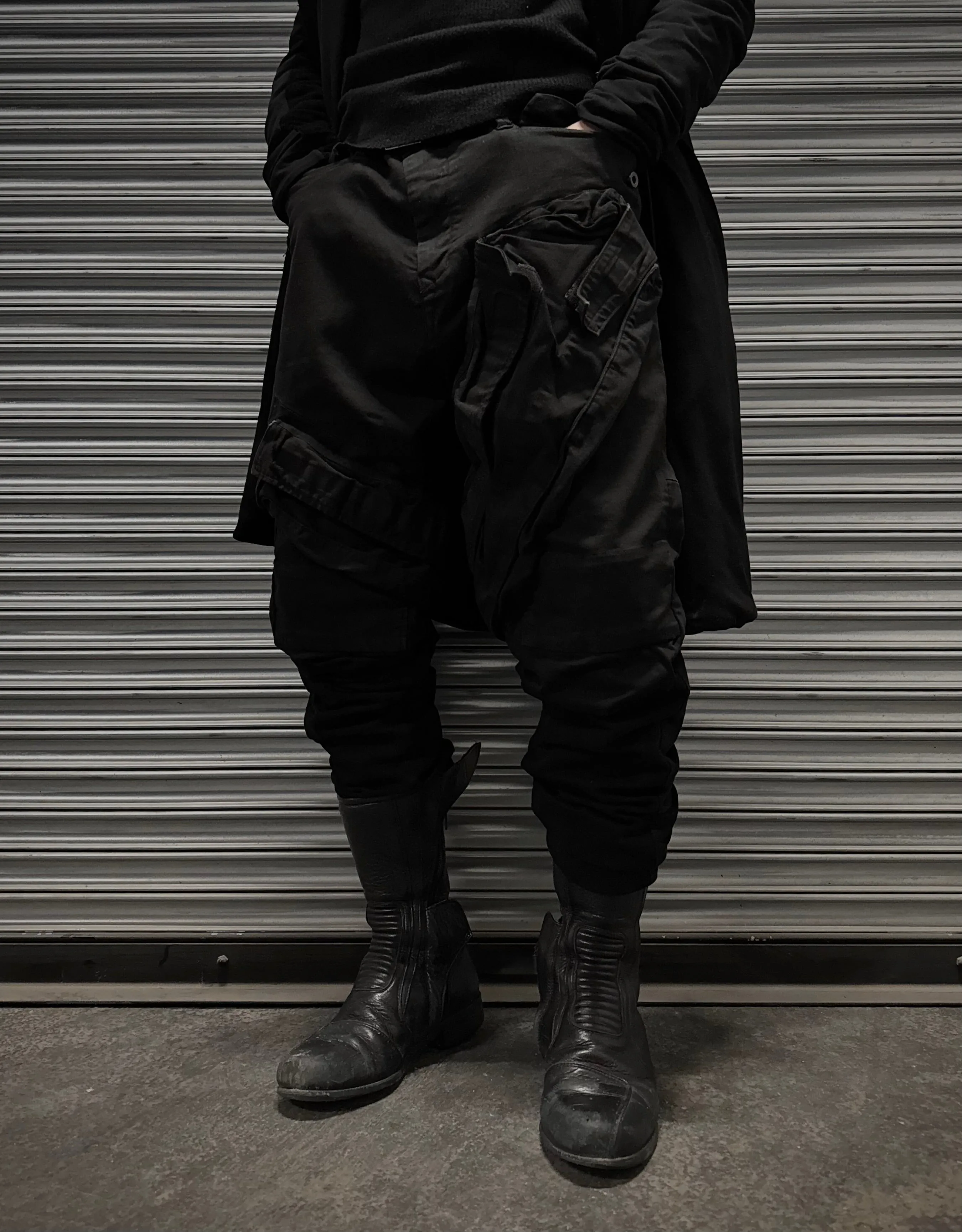 Julius_7 SS17 “Knives;” Gas Mask Skinny-fit Denim Cargos