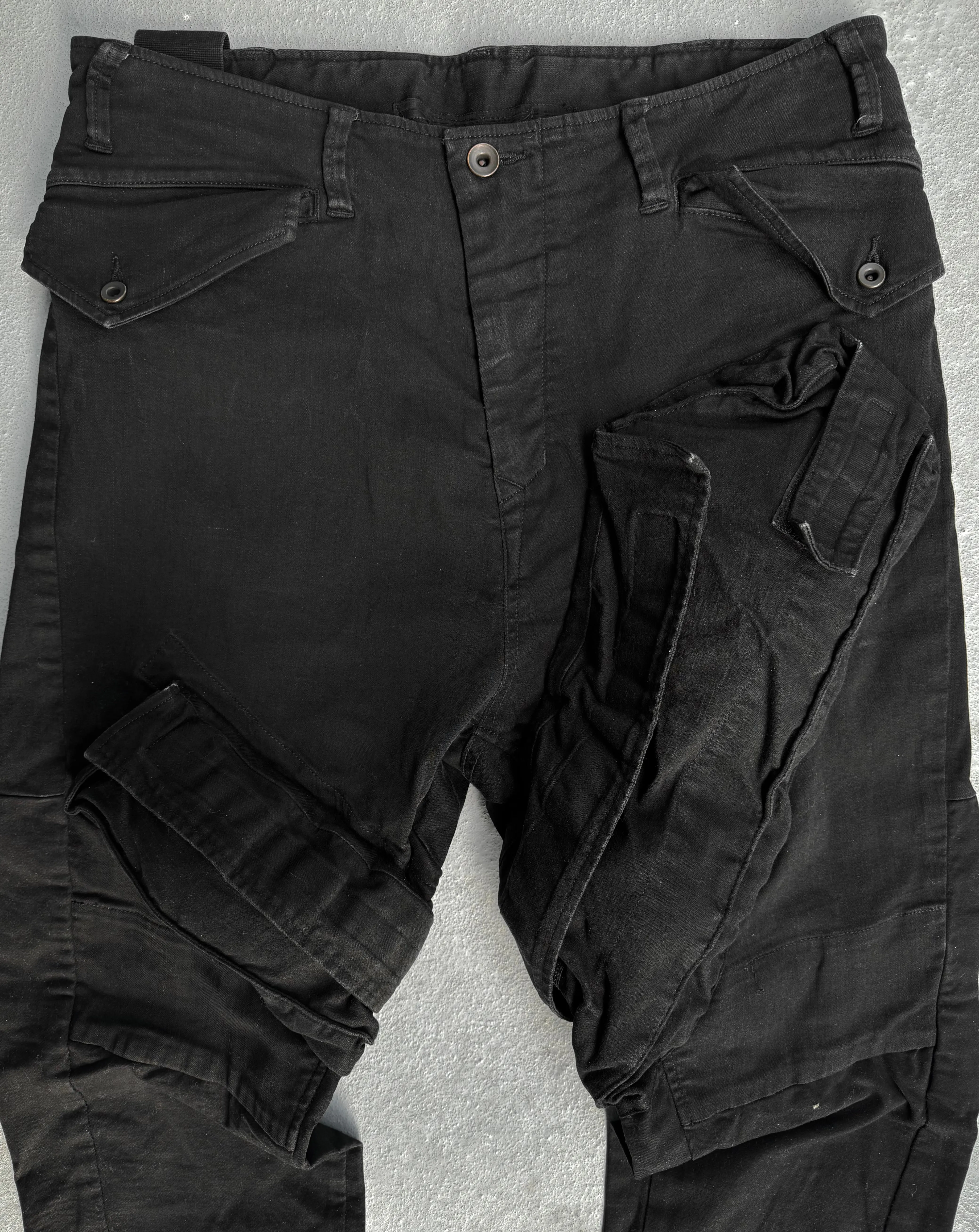 Julius_7 SS17 “Knives;” Gas Mask Skinny-fit Denim Cargos