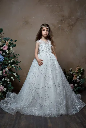 Junior Bridesmaid Retro Tulle Dress with Feathers