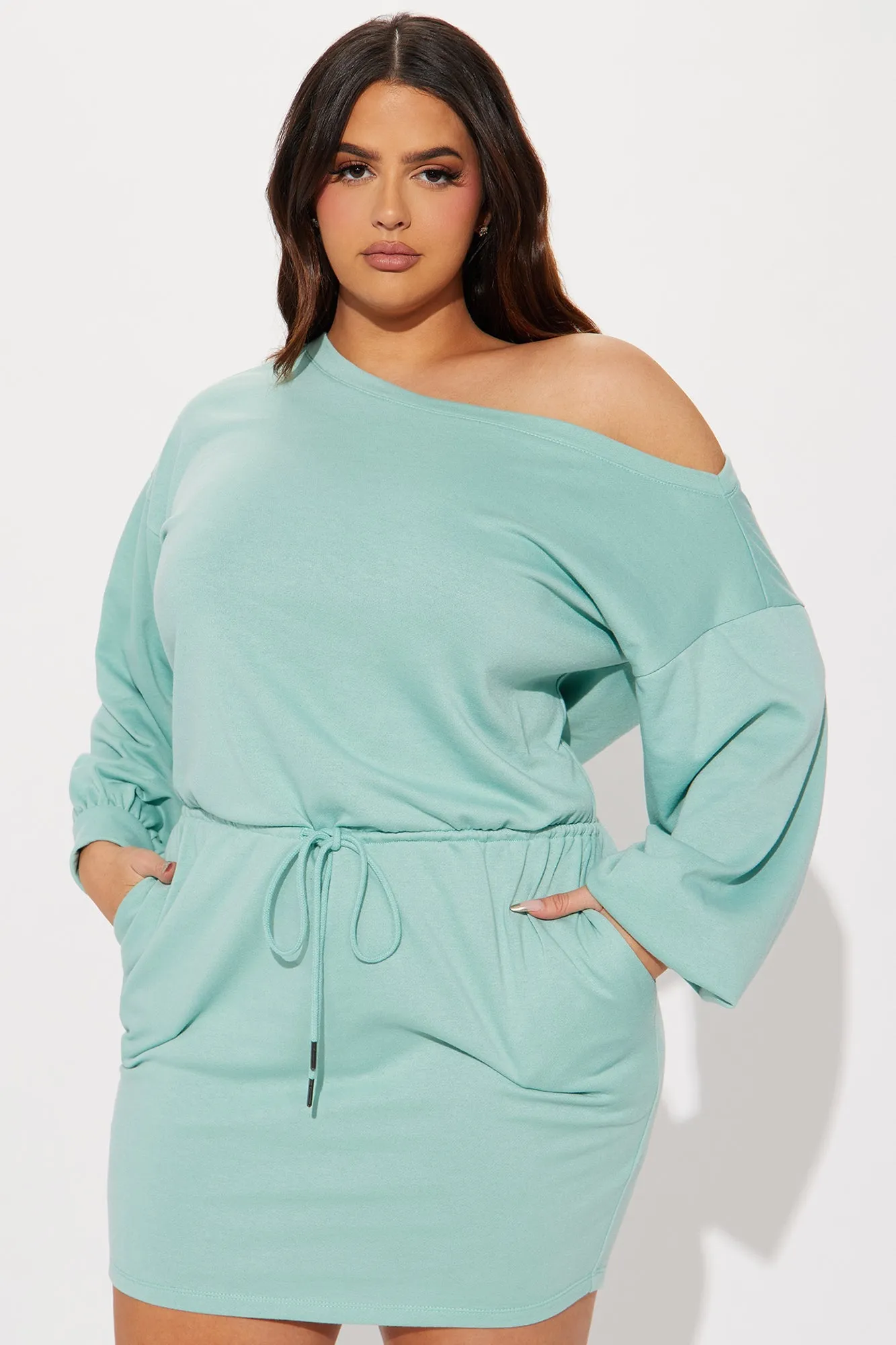 Just Chillin French Terry Mini Dress - Mint