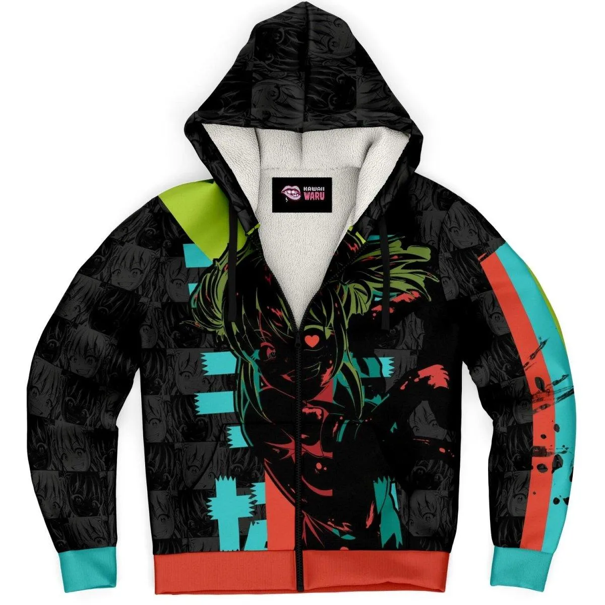 Kandi Cute Yandere Anime Girl Unisex AOP Sherpa Jacket Hoodie