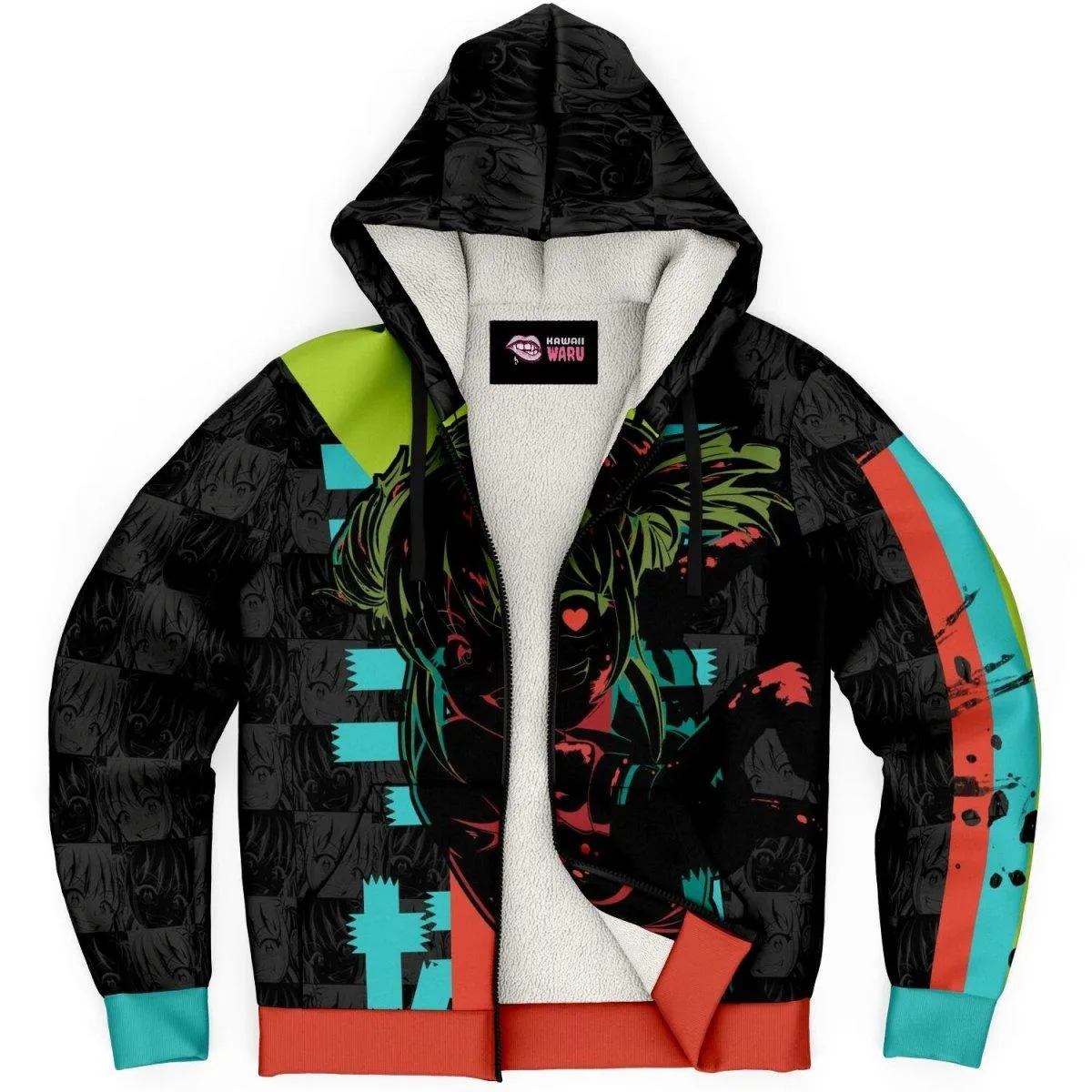 Kandi Cute Yandere Anime Girl Unisex AOP Sherpa Jacket Hoodie