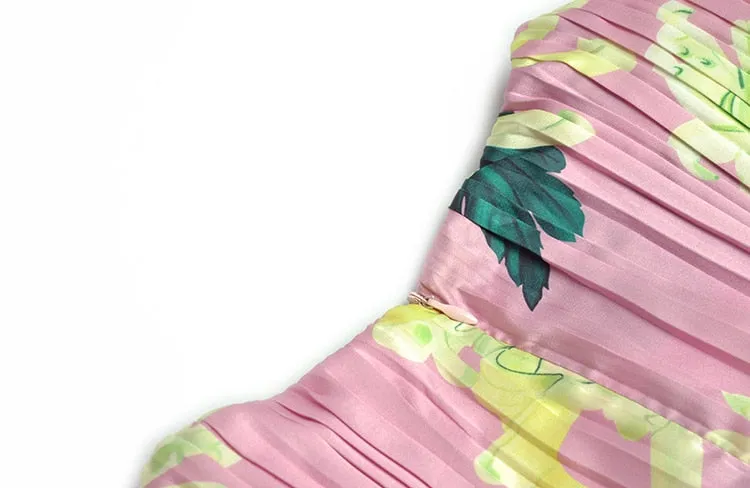 Kennedy O-Neck Feather Splicing 3/4 Sleeves Crystal Belt Flower Print Midi Dress