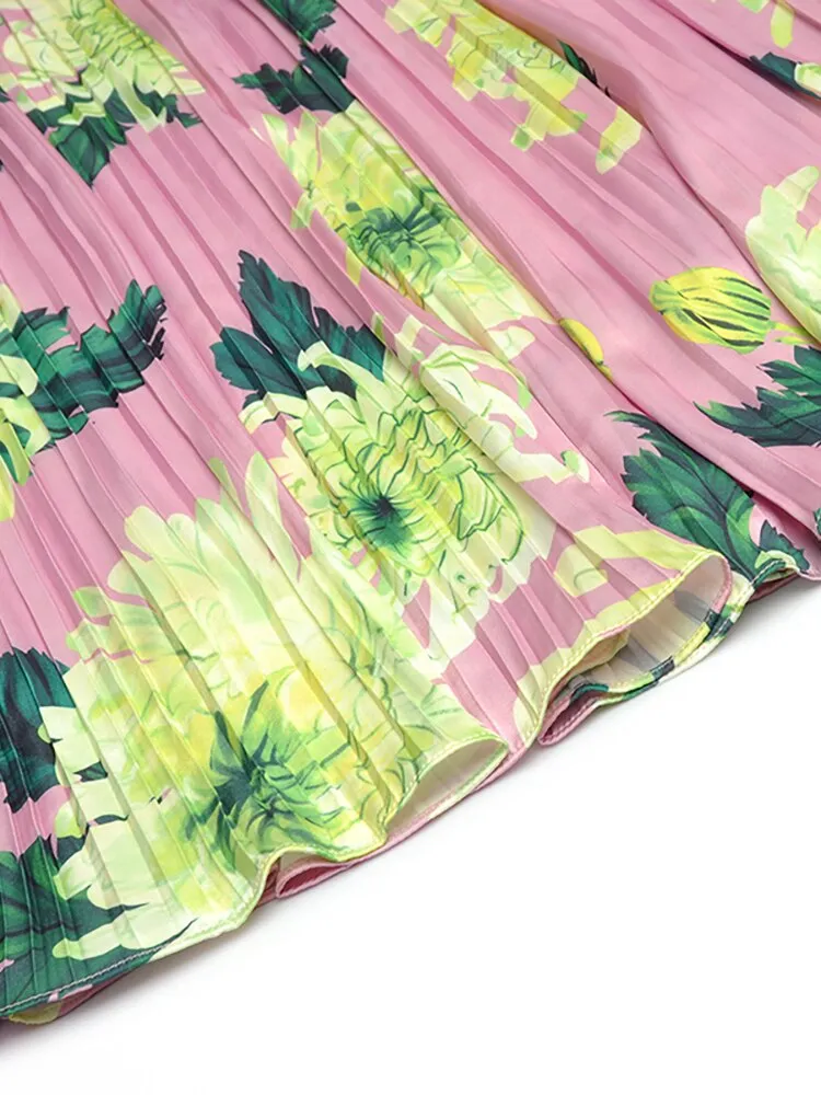 Kennedy O-Neck Feather Splicing 3/4 Sleeves Crystal Belt Flower Print Midi Dress