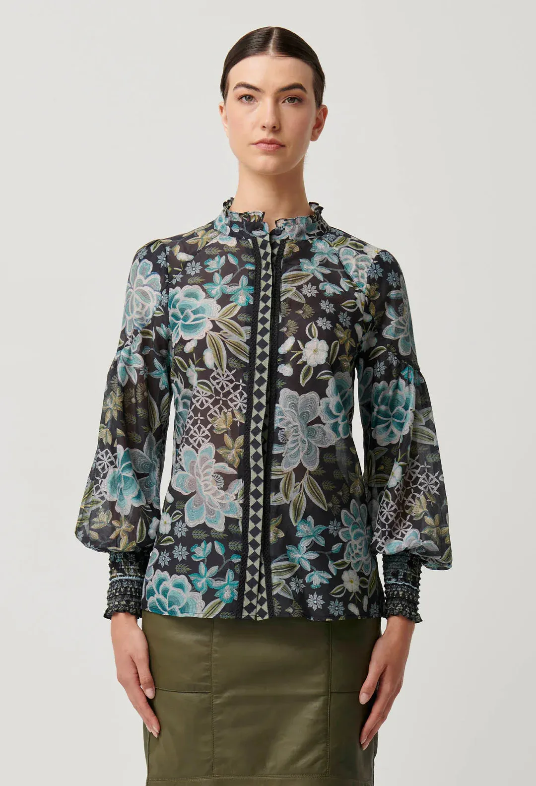 Knox Cotton Silk Shirt in Dahlia Fields