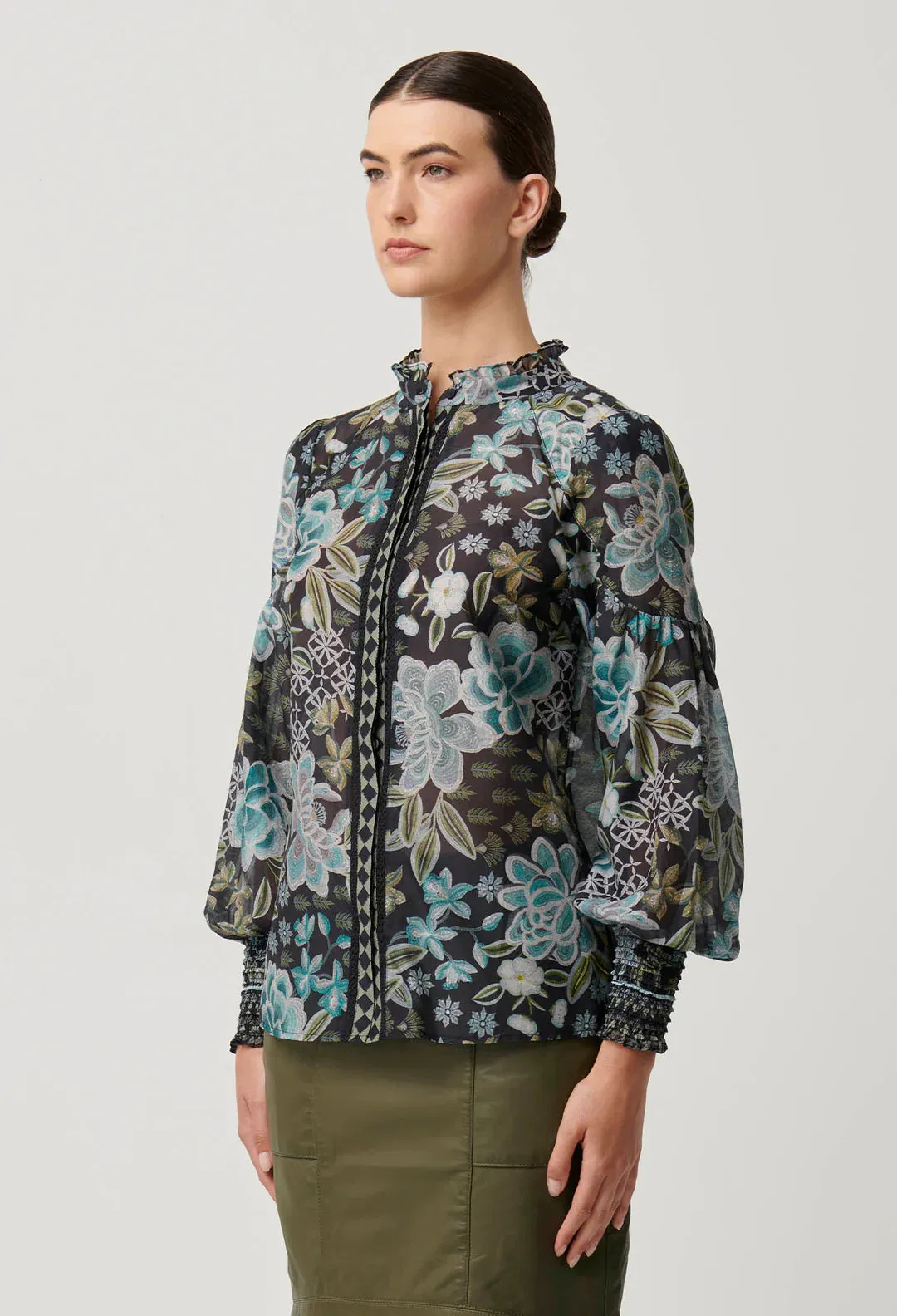Knox Cotton Silk Shirt in Dahlia Fields