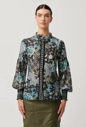 Knox Cotton Silk Shirt in Dahlia Fields