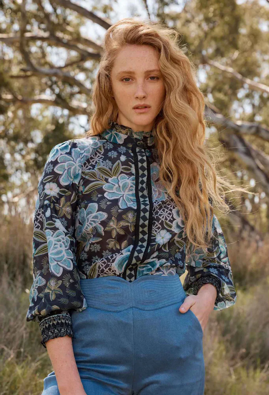Knox Cotton Silk Shirt in Dahlia Fields