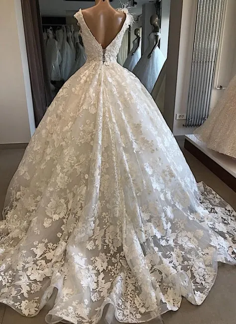 lace applique ball gown wedding dresses 2020 custom make feather luxury princess boho wedding gown 2021