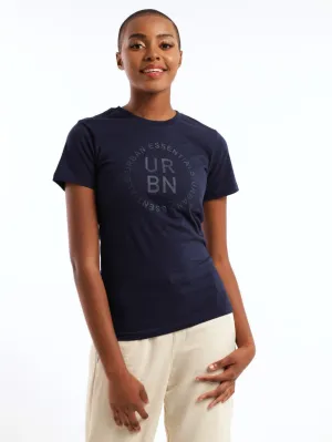 Ladies Bio Polished High Square Printed Tee - Navy