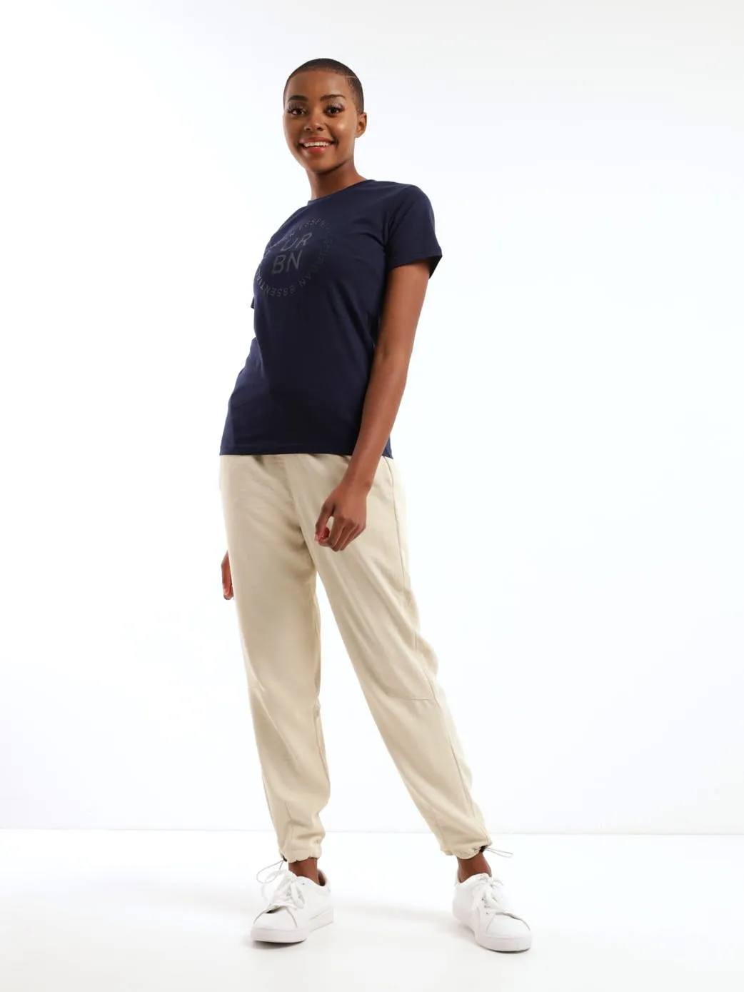 Ladies Bio Polished High Square Printed Tee - Navy