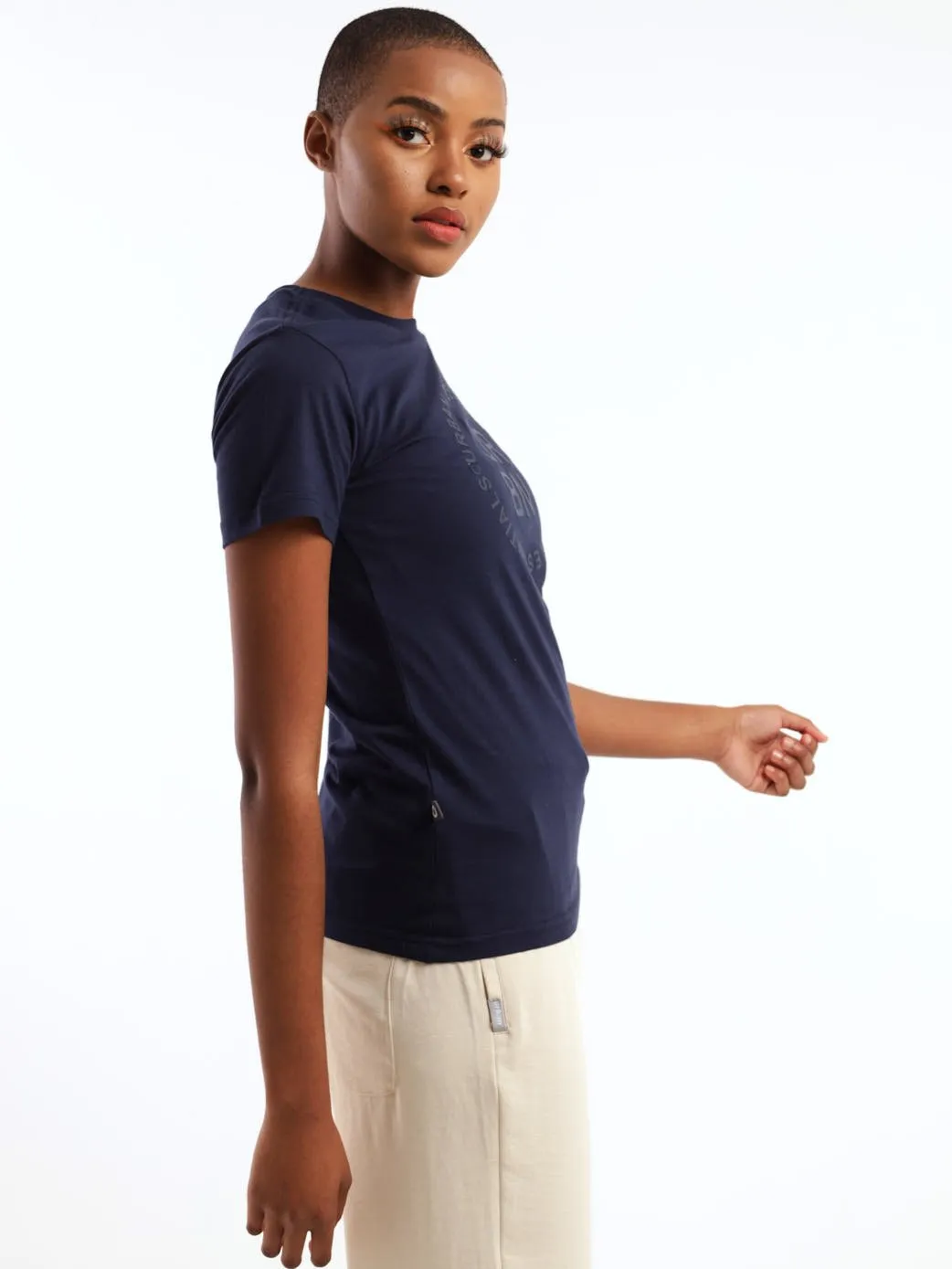Ladies Bio Polished High Square Printed Tee - Navy