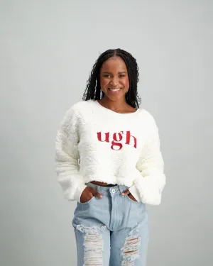 Ladies Sherpa Embroided Pullover - Cream