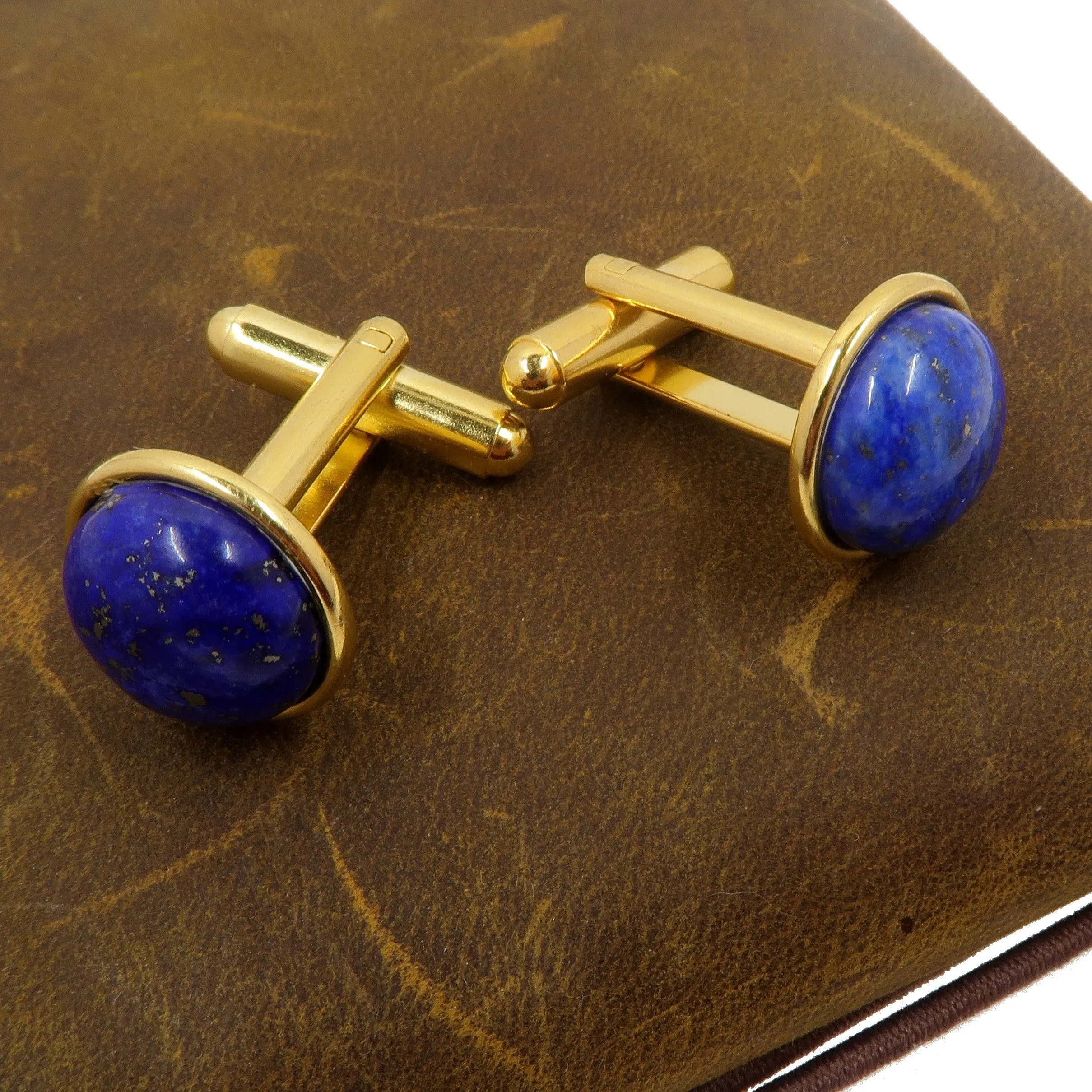 Lapis Cufflinks Blue Business Success Stone Gold