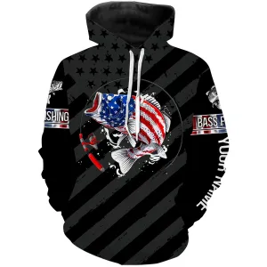 Largemouth Bass fishing black American flag Custom name fishing jerseys  | Hoodie - NPQ827