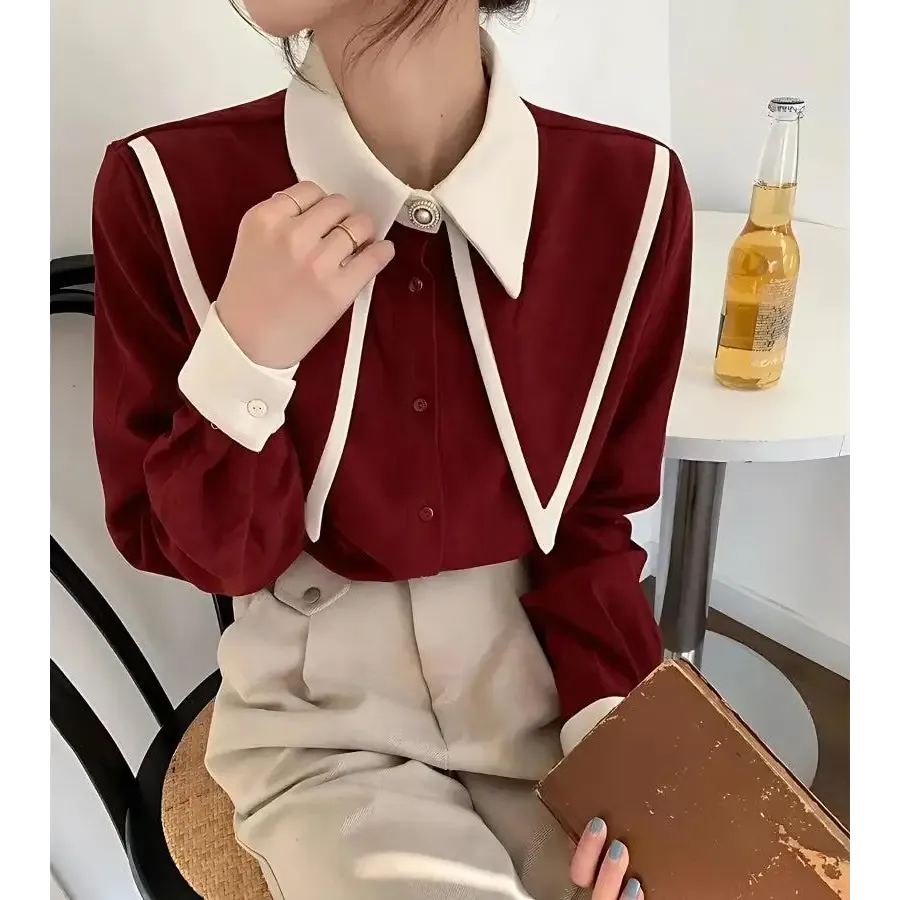 Light Academia Contrast Shirt with Brown Detailing