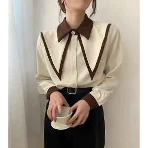 Light Academia Contrast Shirt with Brown Detailing