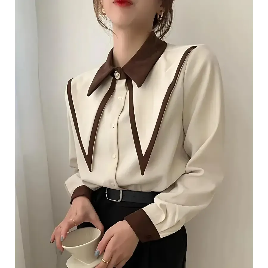 Light Academia Contrast Shirt with Brown Detailing