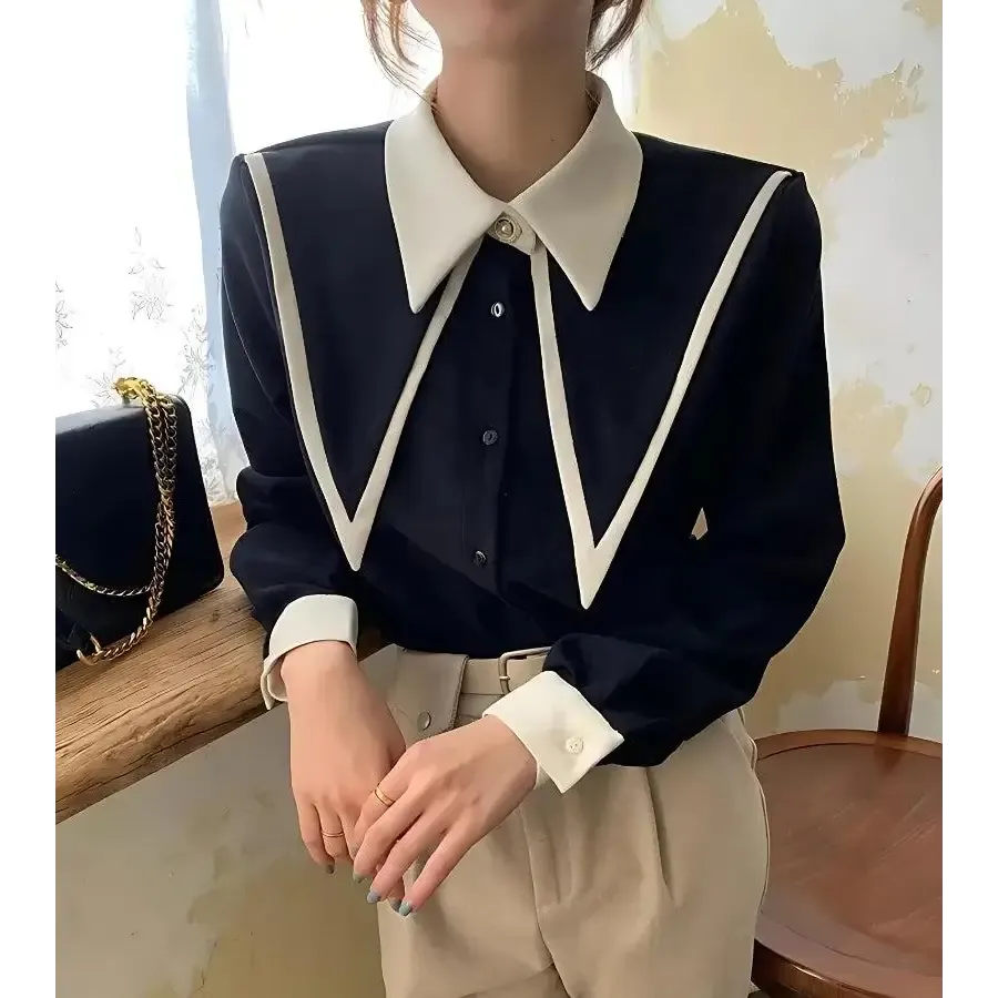Light Academia Contrast Shirt with Brown Detailing