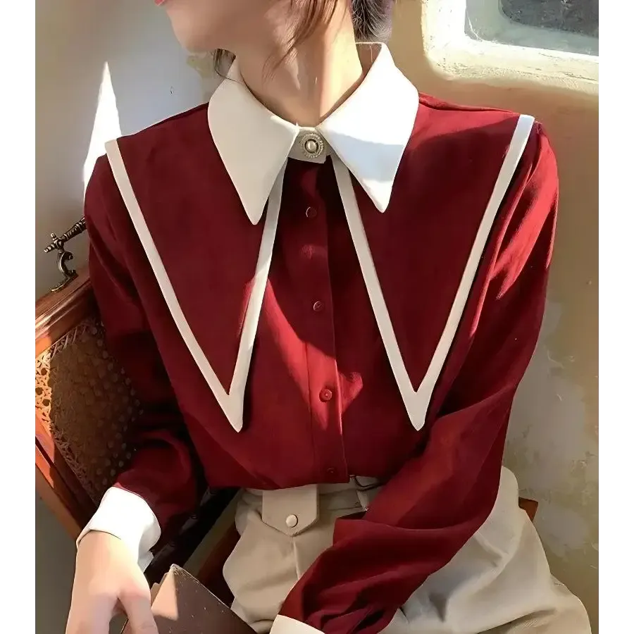 Light Academia Contrast Shirt with Brown Detailing