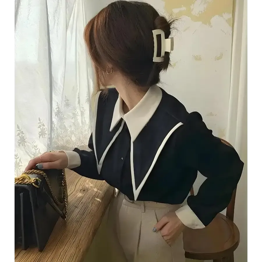 Light Academia Contrast Shirt with Brown Detailing