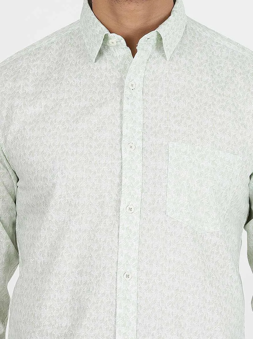 Light Green Printed Slim Fit Casual Shirt | JadeBlue