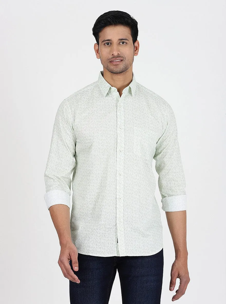 Light Green Printed Slim Fit Casual Shirt | JadeBlue