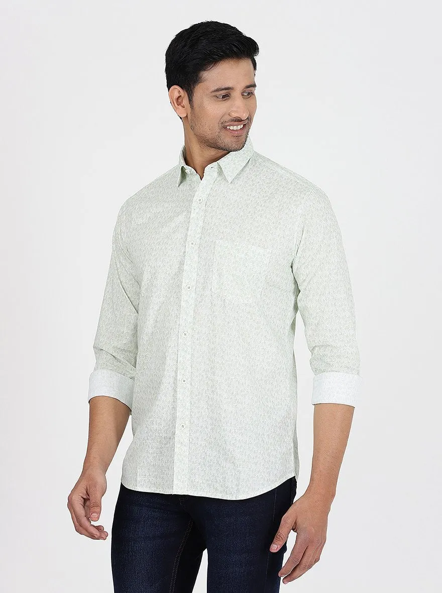 Light Green Printed Slim Fit Casual Shirt | JadeBlue