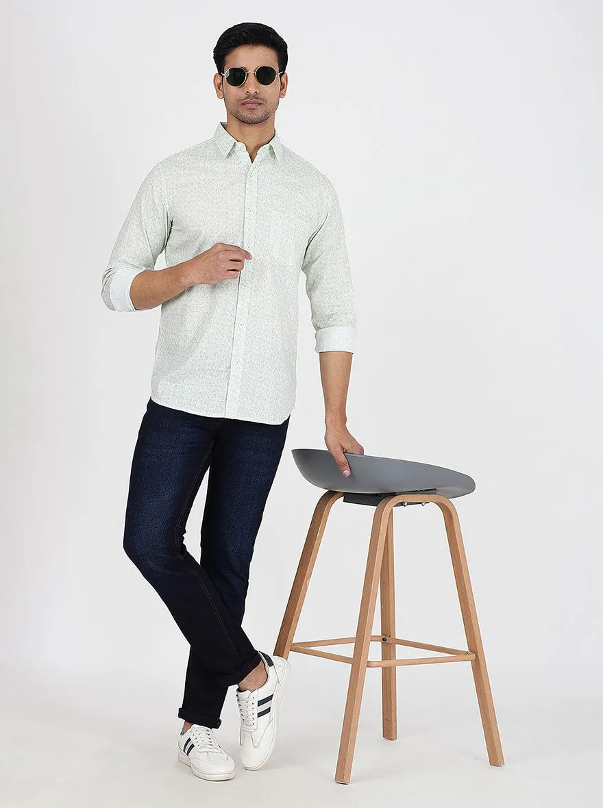 Light Green Printed Slim Fit Casual Shirt | JadeBlue