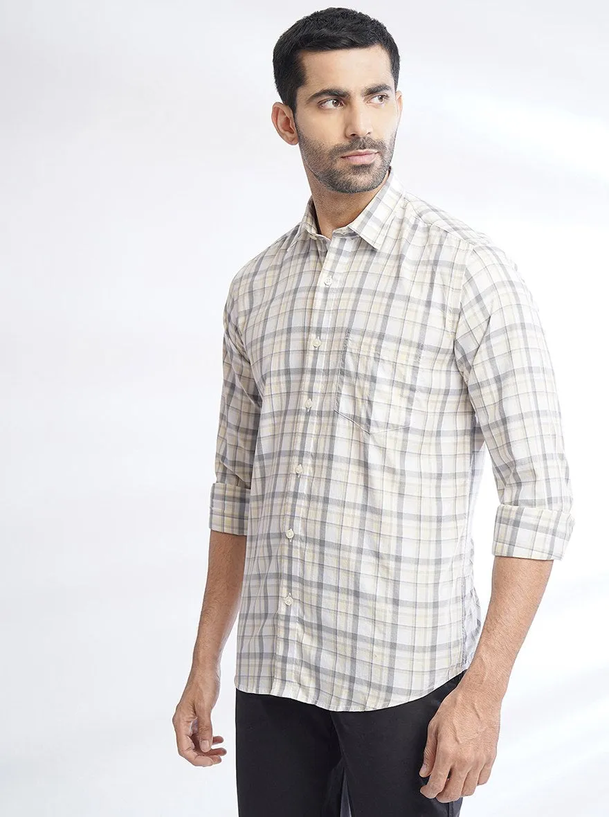 Light Yellow Checked Slim Fit Semi Casual Shirt | JadeBlue