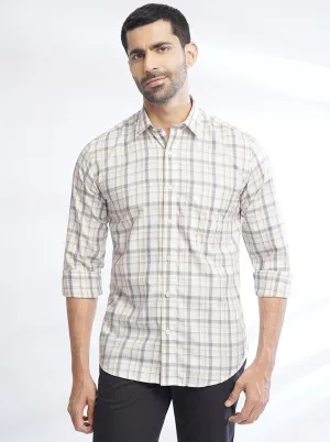 Light Yellow Checked Slim Fit Semi Casual Shirt | JadeBlue
